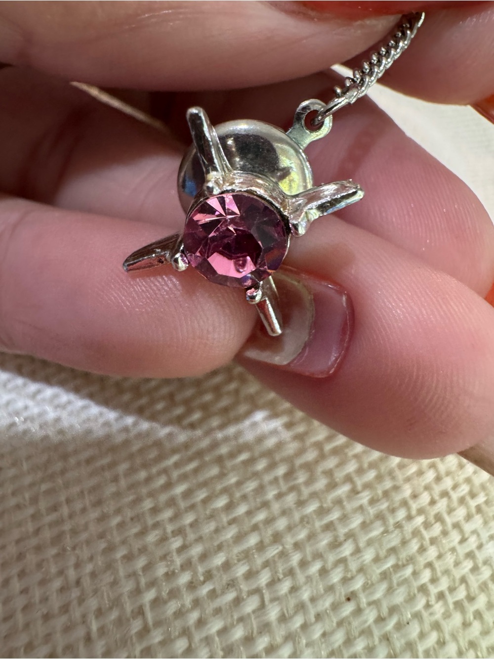 Silver  with Pink Crystal Accent - men Jewelry